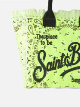 Vanity canvas shoulder bag with fluo yellow bandanna print