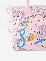 Vanity canvas shoulder bag with pink bandanna print