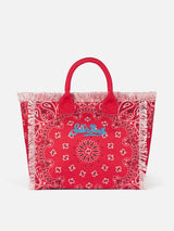 Vanity canvas shoulder bag with red bandanna print