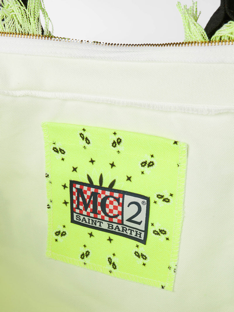 Vanity canvas shoulder bag with fluo yellow bandanna print