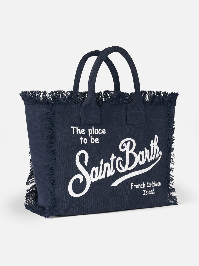 Vanity logo patch canvas beach bag