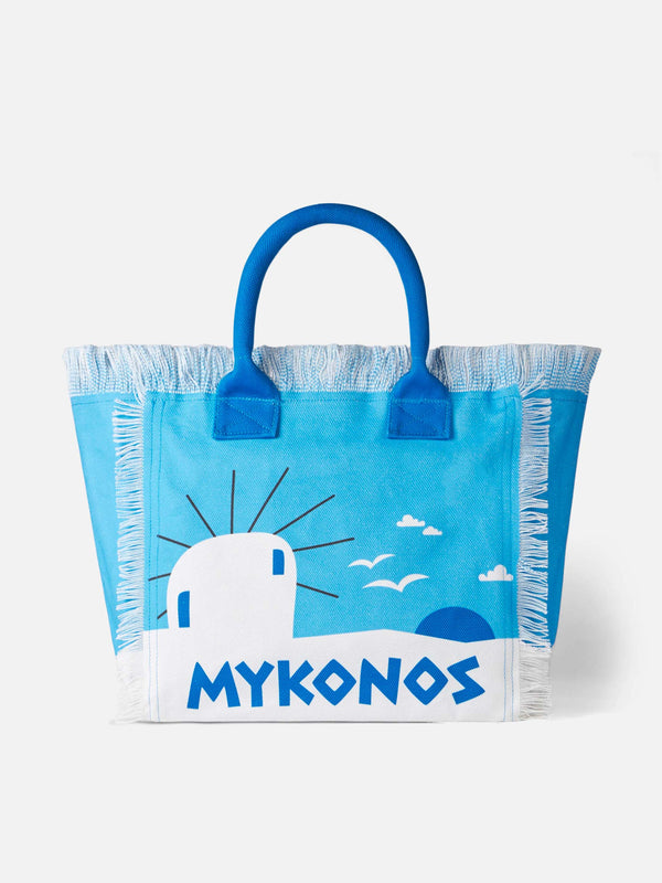 Borsa a spalla Vanity  in canvas con stampa Mykonos