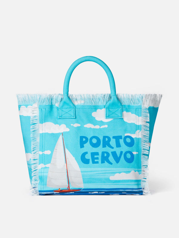 Borsa a spalla Vanity in canvas con stampa Porto Cervo