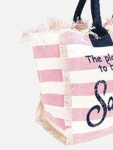 Rosa gestreifte Vanity-Einkaufstasche aus Baumwollcanvas