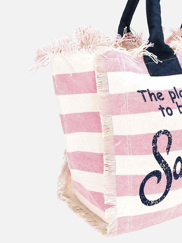 Pink striped cotton canvas Vanity tote bag