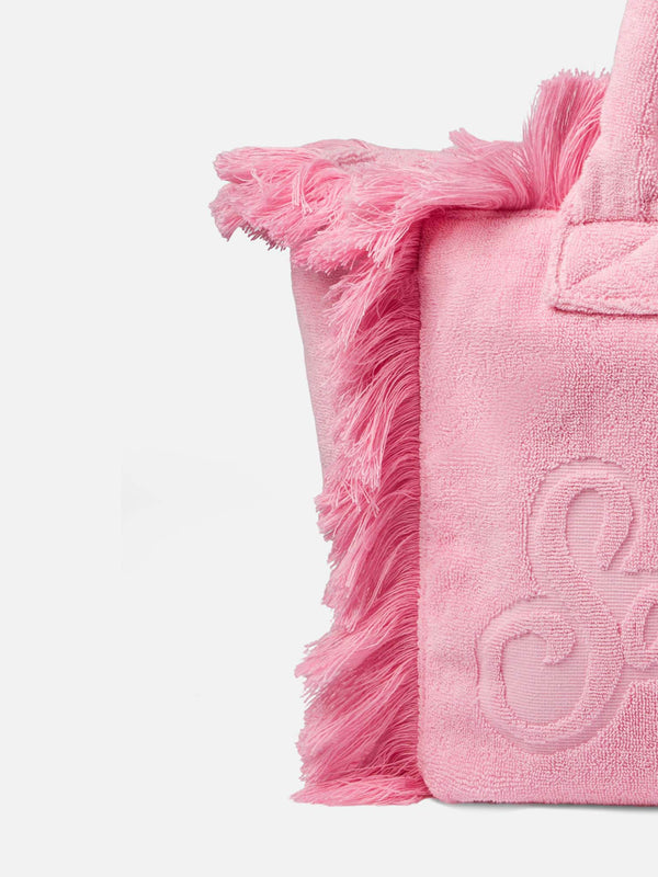 Vanity pink terry shoulder soft bag with embossed logo