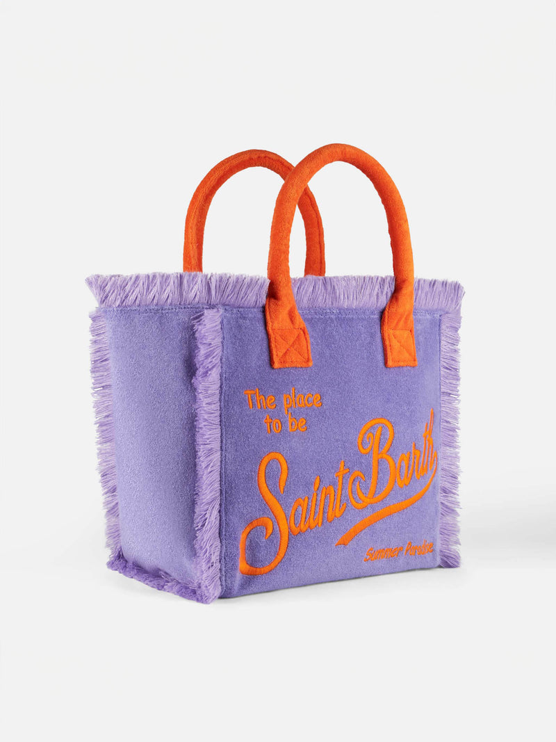 Vanity purple terry shoulder bag with Saint Barth logo
