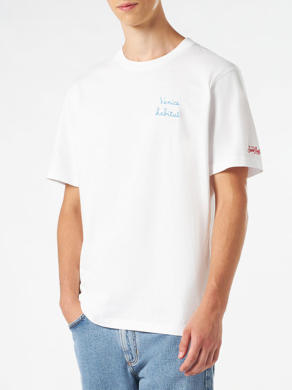 Man cotton t-shirt with Venice habituè embroidery