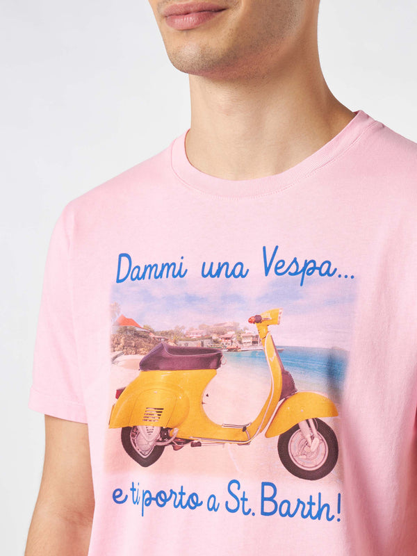 Herren-T-Shirt aus Baumwolle im Vintage-Look mit „Dami una Vespa e ti porto a St. Barth“-Aufdruck | VESPA® SONDEREDITION