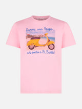 Man cotton vintage treatment t-shirt with Dammi una Vespa e ti porto a St. Barth print | VESPA® SPECIAL EDITION