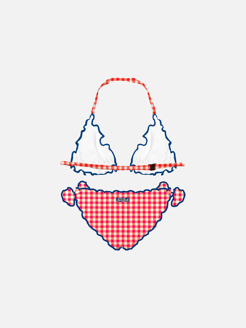 Girl triangle bikini with red gingham print