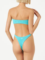 Wassergrüner Crinkle-Bandeau-Bikini für Damen