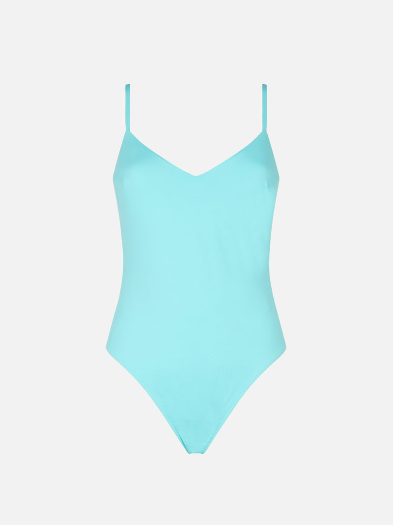 Woman water green one piece swimsuit