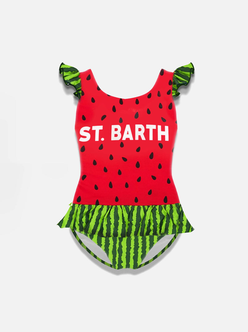 Rüschen-Einteiler-Badeanzug für Mädchen mit Wassermelonen-Print