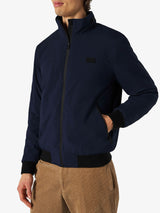 Man blue bomber jacket with sherpa lining