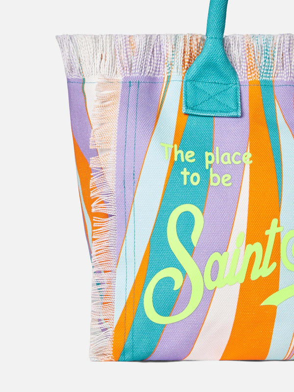 Vanity canvas shoulder bag with multicolor waves print