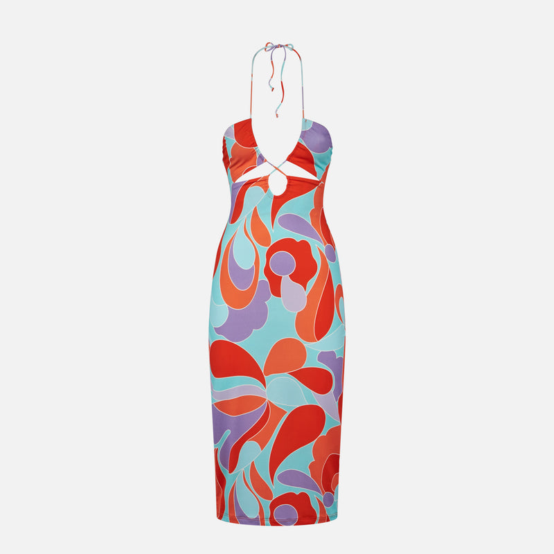 Kleid mit Longuette-Ausschnitt und Wellenmuster