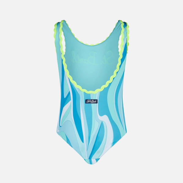 Einteiliger Mädchen-Badeanzug mit Wellen-Print