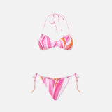 Woman bandeau bikini with shape wave print and charms