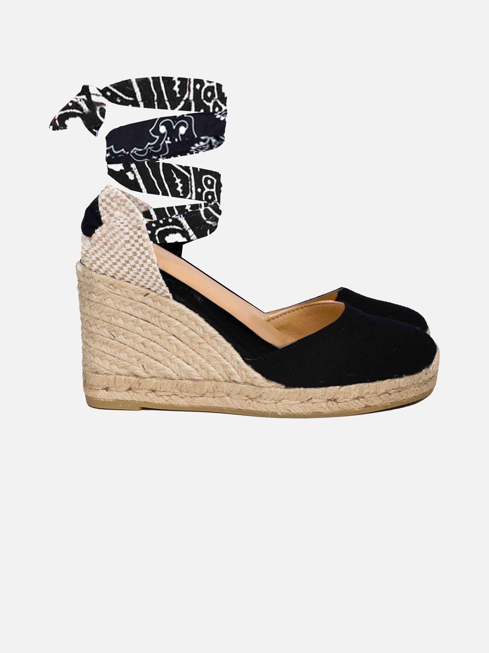 Black print canvas espadrillas with hight wedge and ankle lace – MC2 ...