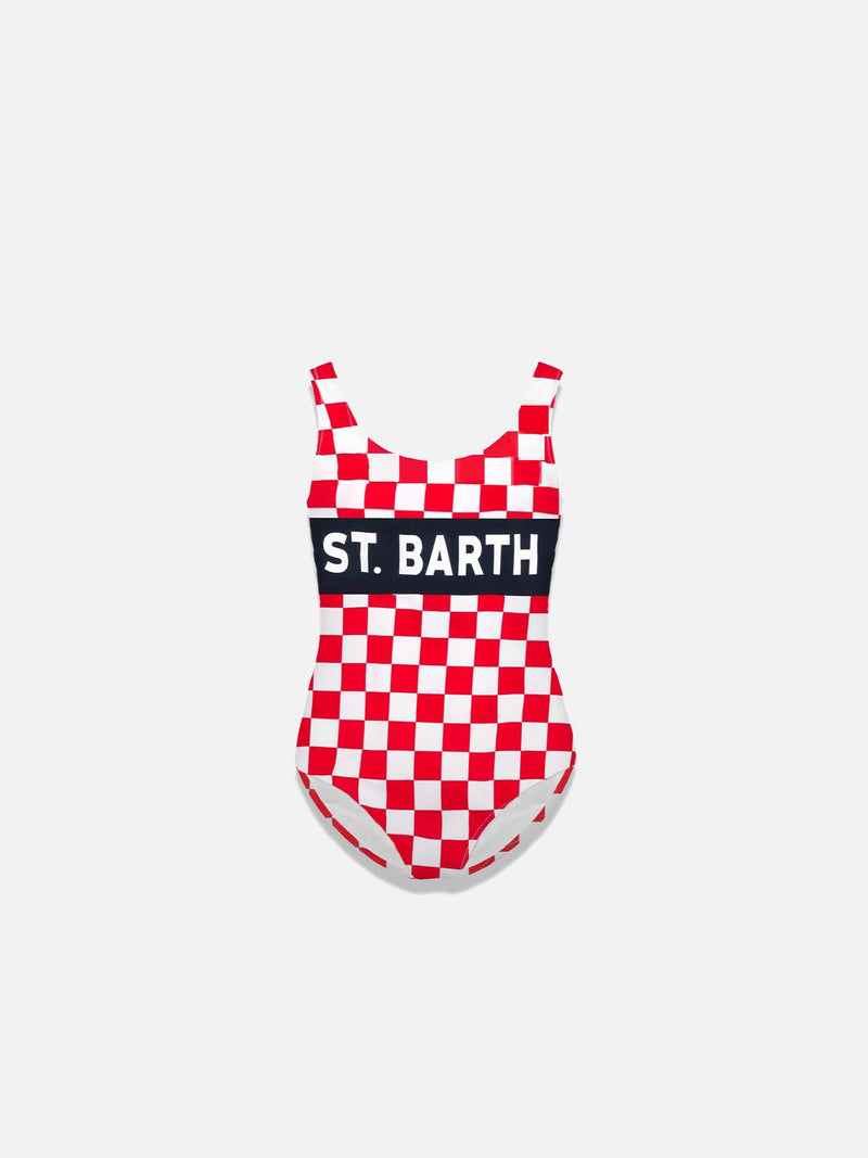 White and red check print girl's one piece