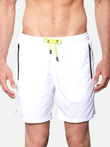 White light fabric zipped swim shorts
