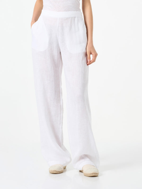 Pantalone da donna in lino bianco