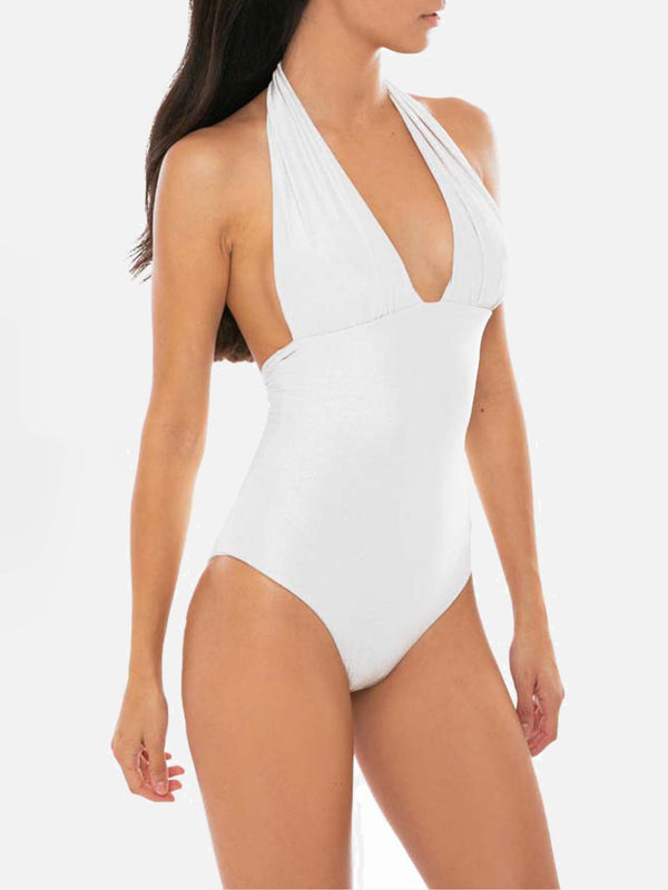 Woman white one piece swimsuit