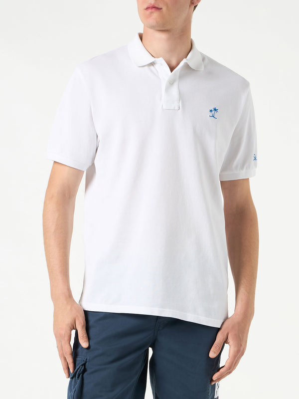 White piquet polo with St. Barth logo with vintage effect