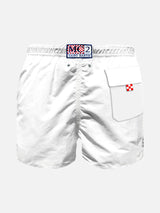 Boy swim shorts with embroidered red writing