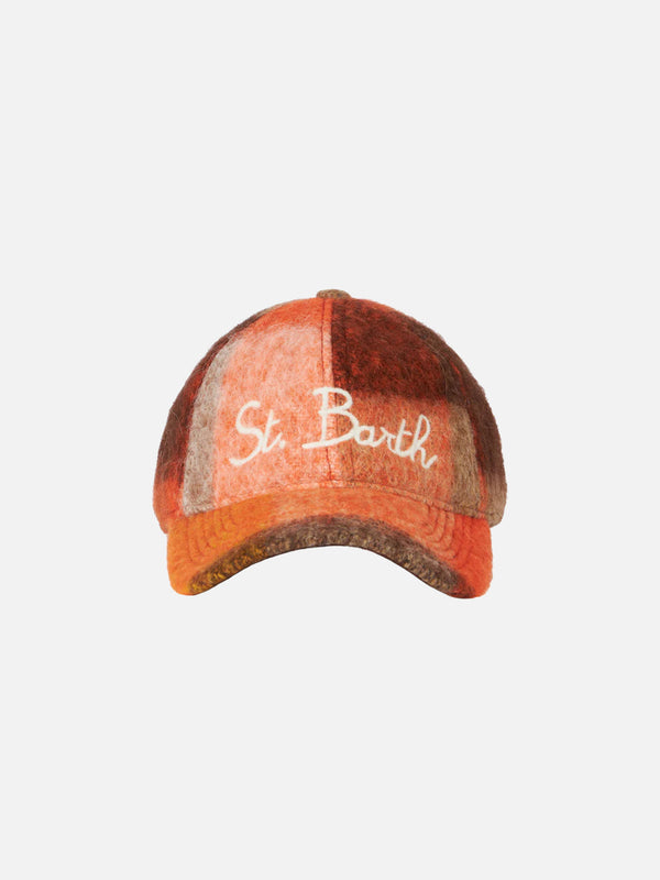 Woman baseball cap with orange check embroidery