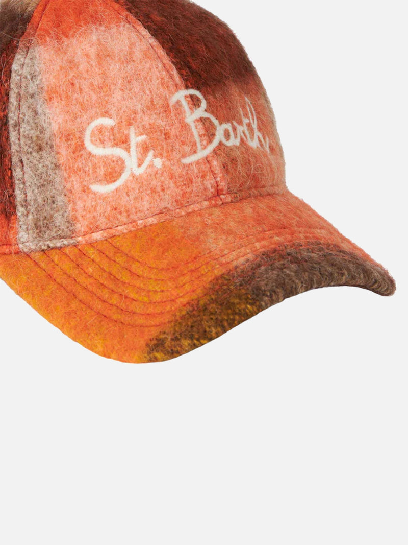 Cappello da baseball da donna con ricamo check arancio