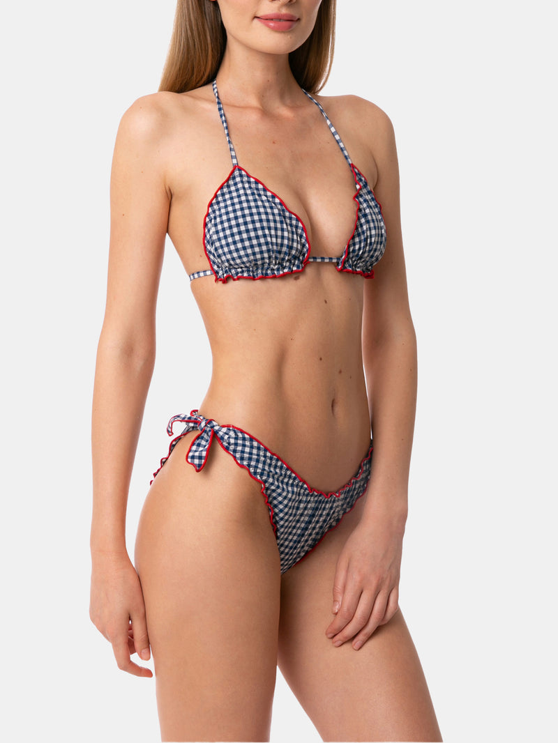 Woman triangle bikini with gingham print
