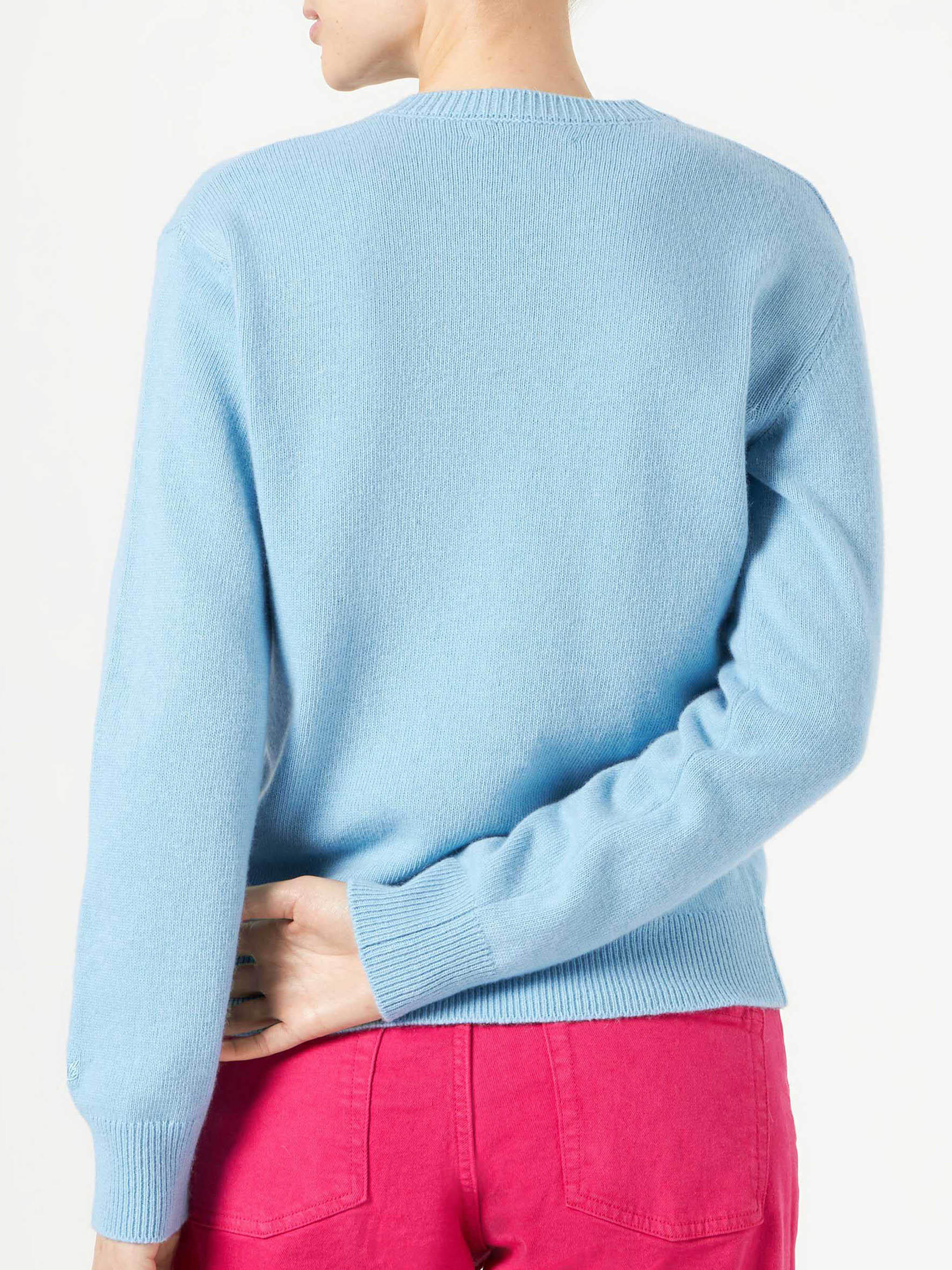 Woman crewneck light blue sweater with Compulsive Shopper print – MC2 ...