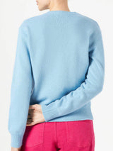 Maglia da donna girocollo di colore azzurro con stampa Compulsive Shopper