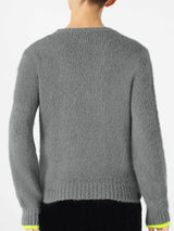 Woman grey brushed sweater with Mai una Gioia embroidery