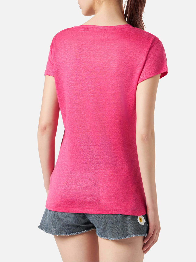 Woman fuchsia linen t-shirt