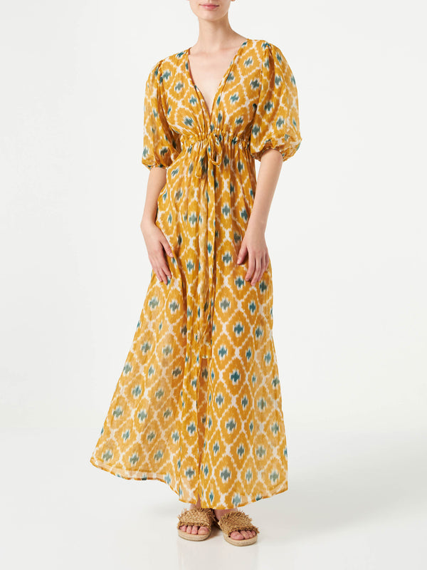 Cotton and silk long dress Bliss with geometric print
