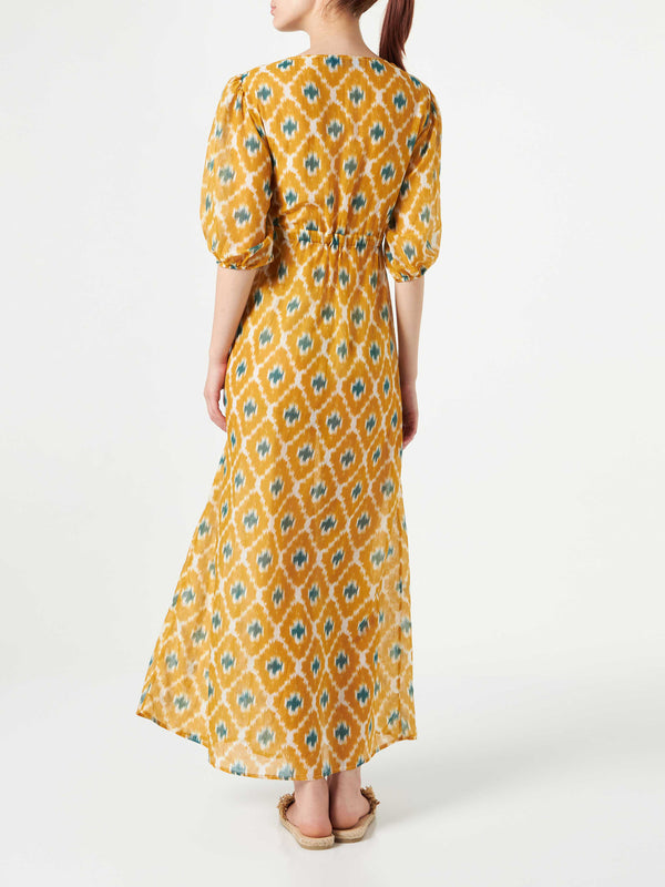Cotton and silk long dress Bliss with geometric print