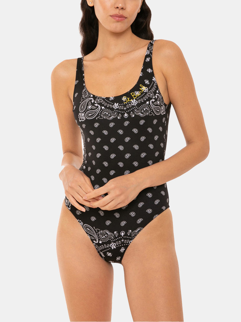 Woman one piece swimsuit with bandanna print