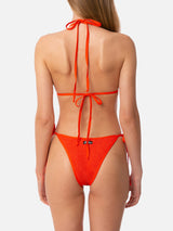 Woman orange crinkle triangle bikini