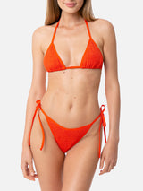 Woman orange crinkle triangle bikini