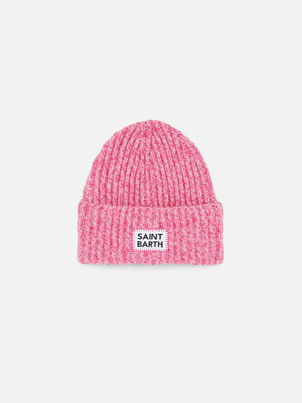 Girl pink mouliné beanie with Saint Barth embroidery