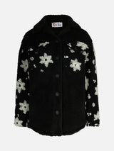 Woman sherpa overshirt with snow flakes print