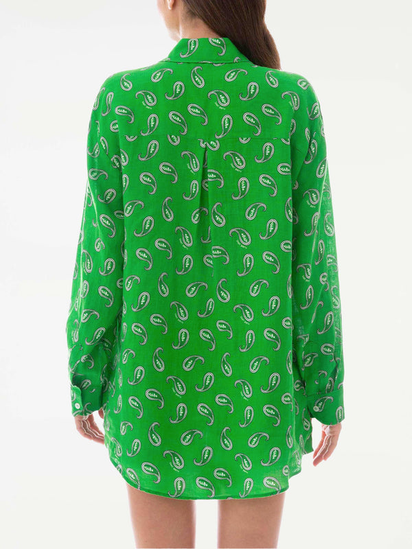 Camicia in lino paisley verde
