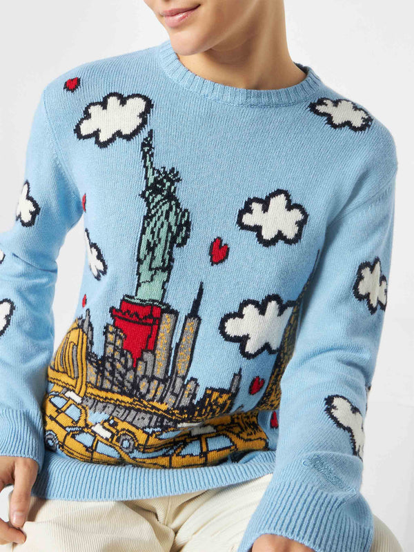 Woman crewneck sweater with New York postcard