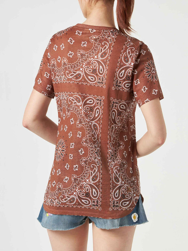 Damen-T-Shirt aus Leinen mit Bandana-Print