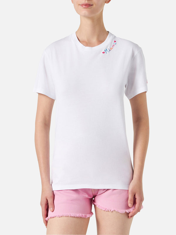 T-shirt in cotone con ricamo Love Miami