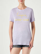 Linen t-shirt with Capri, Ciao Ciao embroidery