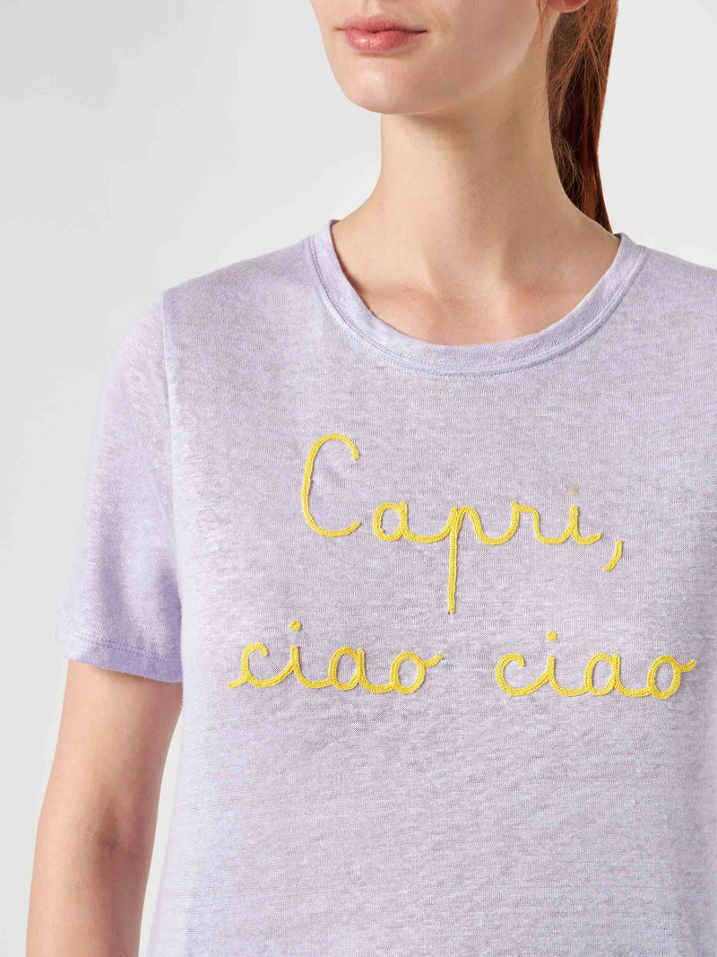 Linen t-shirt with Capri, Ciao Ciao embroidery
